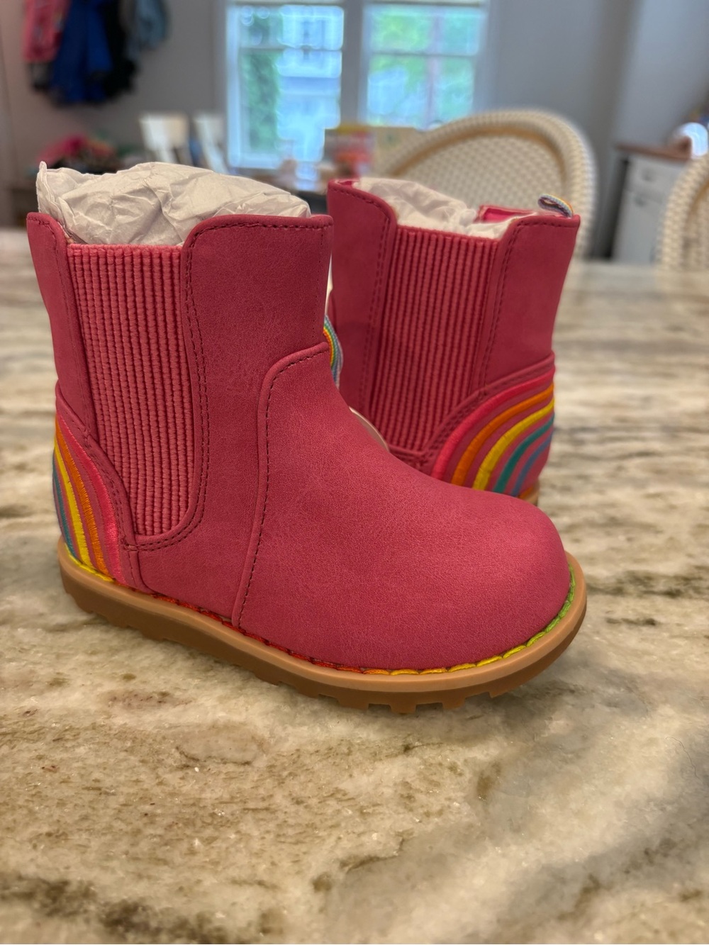 Kids Pink Chelsea Boots with Rainbow Heel Accent